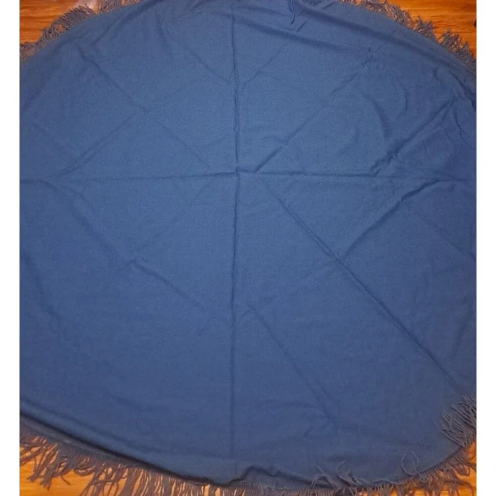 Vintage Round Blue Tablecloth Fringe Retro Large Cottage Boho Cotton Blend 58
